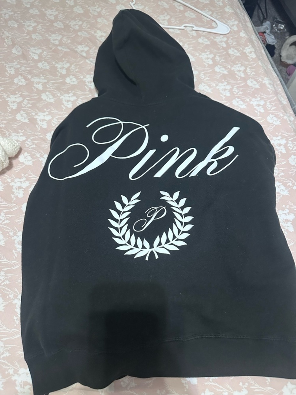 PINK Victoria's Secret Black Hoodie with White Script Logo